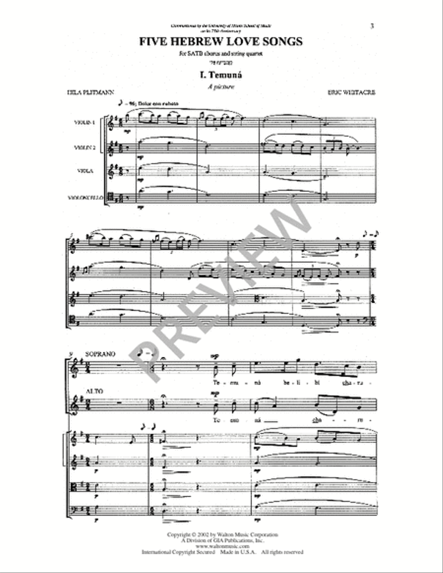 Five Hebrew Love Songs (Conductor's Full Score) Choir scores gallery preview page 3