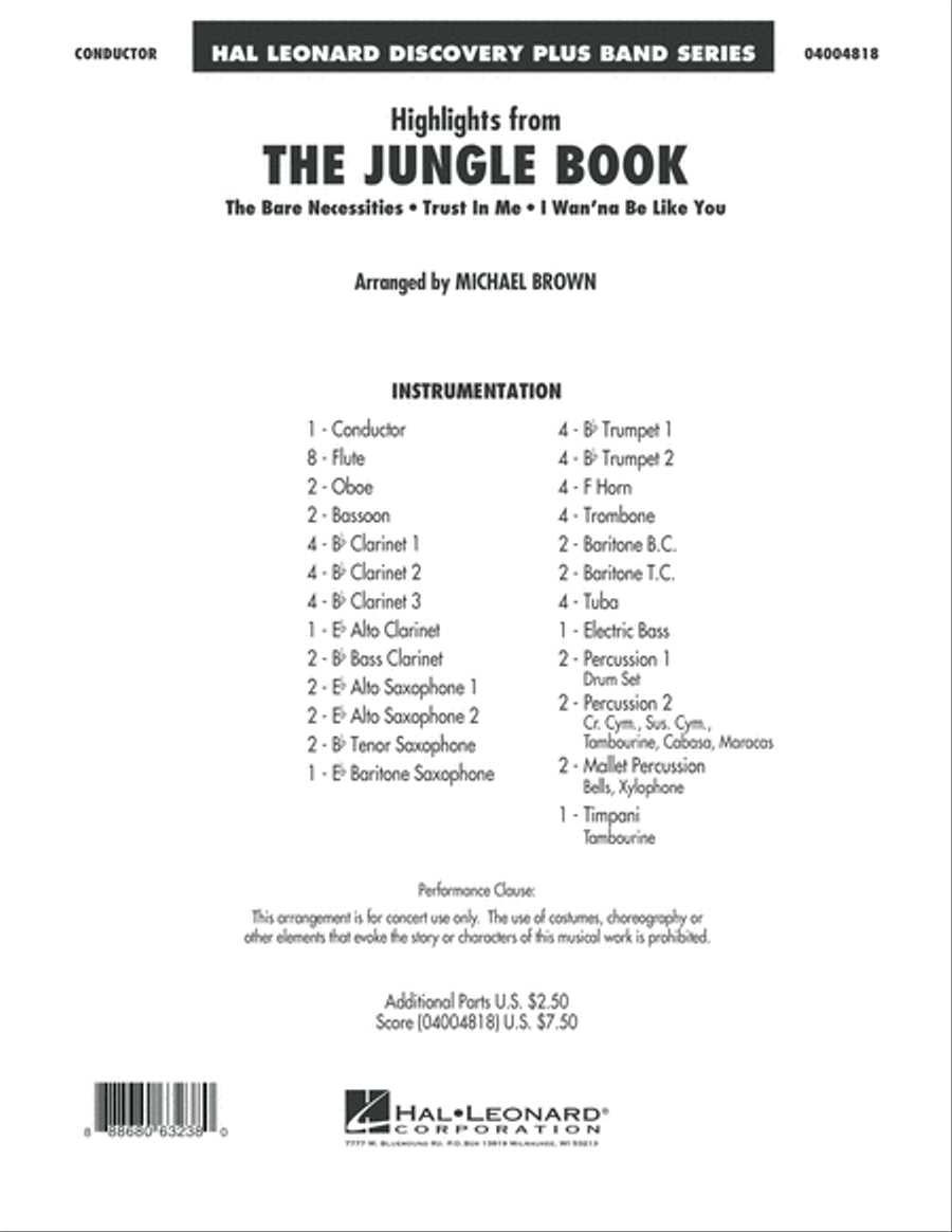 Highlights from The Jungle Book - Conductor Score (Full Score) Concert Band scores gallery preview page 1