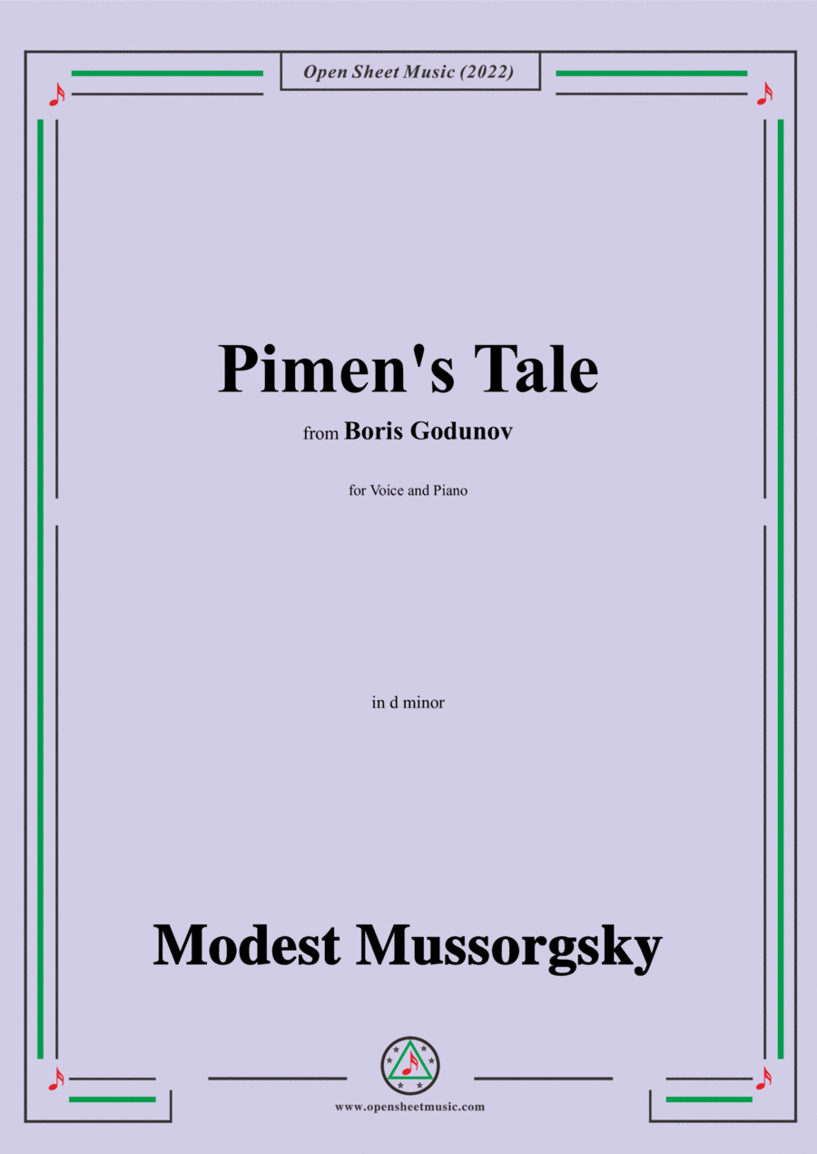 Mussorgsky-Pimen's Tale,in d minor,from Boris Godunov Voice scores gallery preview page 1