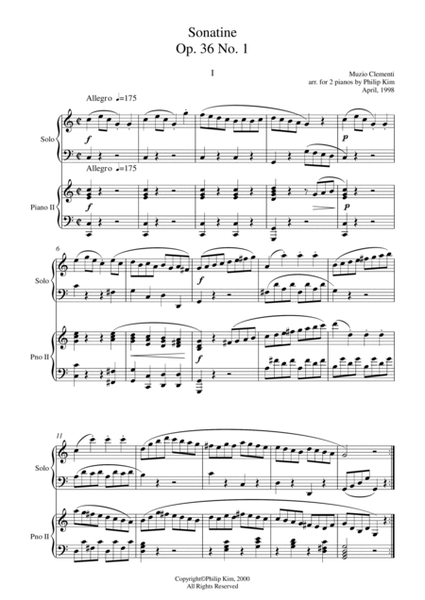 Muzio Clementi Sonatine Op. 36 No. 1 First Movement for 2 Pianos
