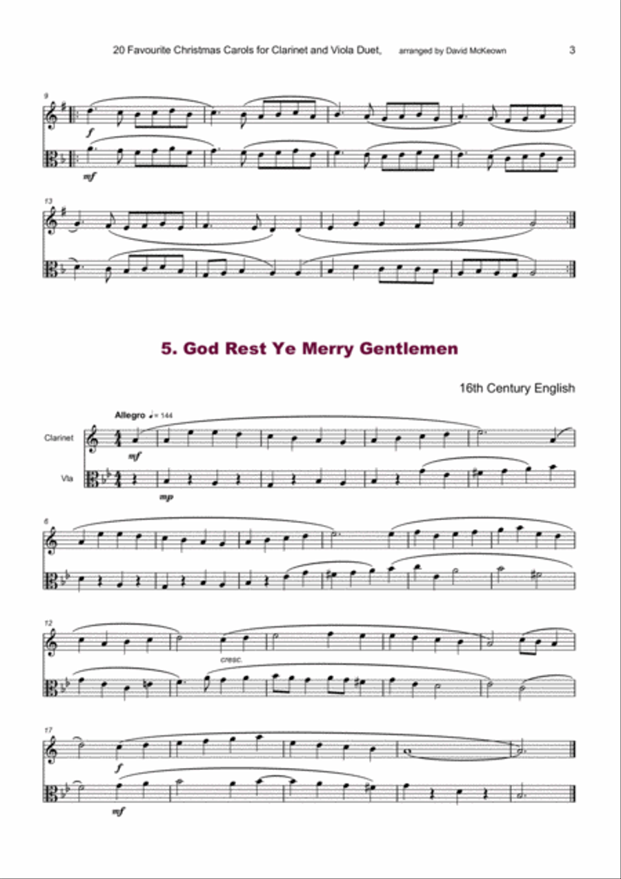 20 Favourite Christmas Carols for Clarinet and Viola Duet Clarinet scores gallery preview page 5