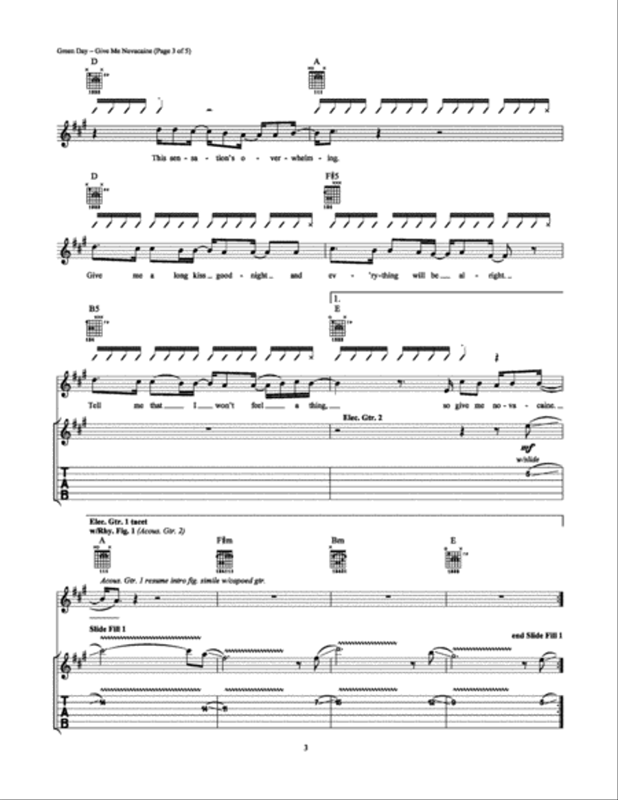 Give Me Novacaine Electric Guitar scores gallery preview page 3