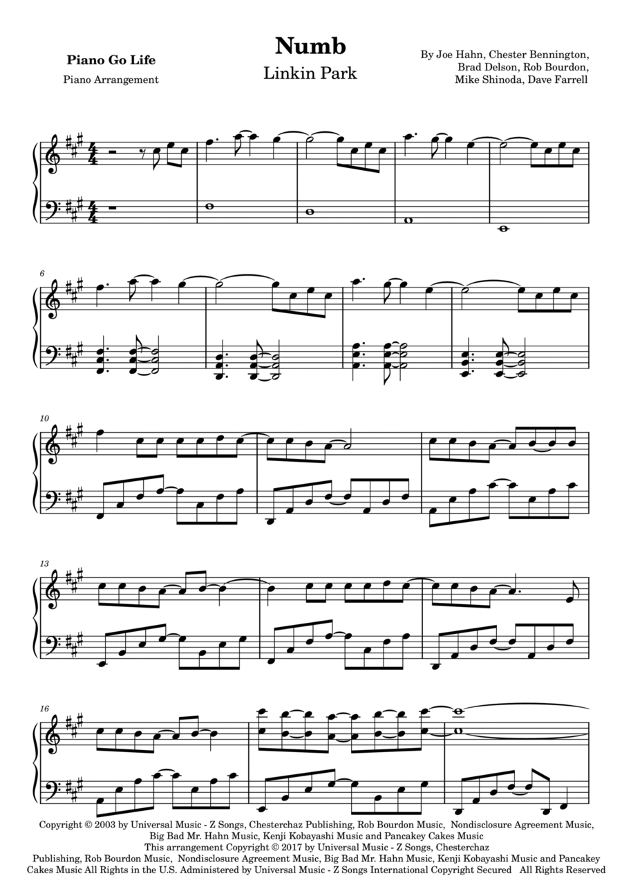 Numb Piano Solo scores gallery preview page 1