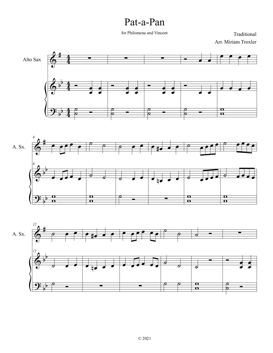 Pat A Pan Duet for Alto Sax and Piano Woodwind Duet scores gallery preview page 1