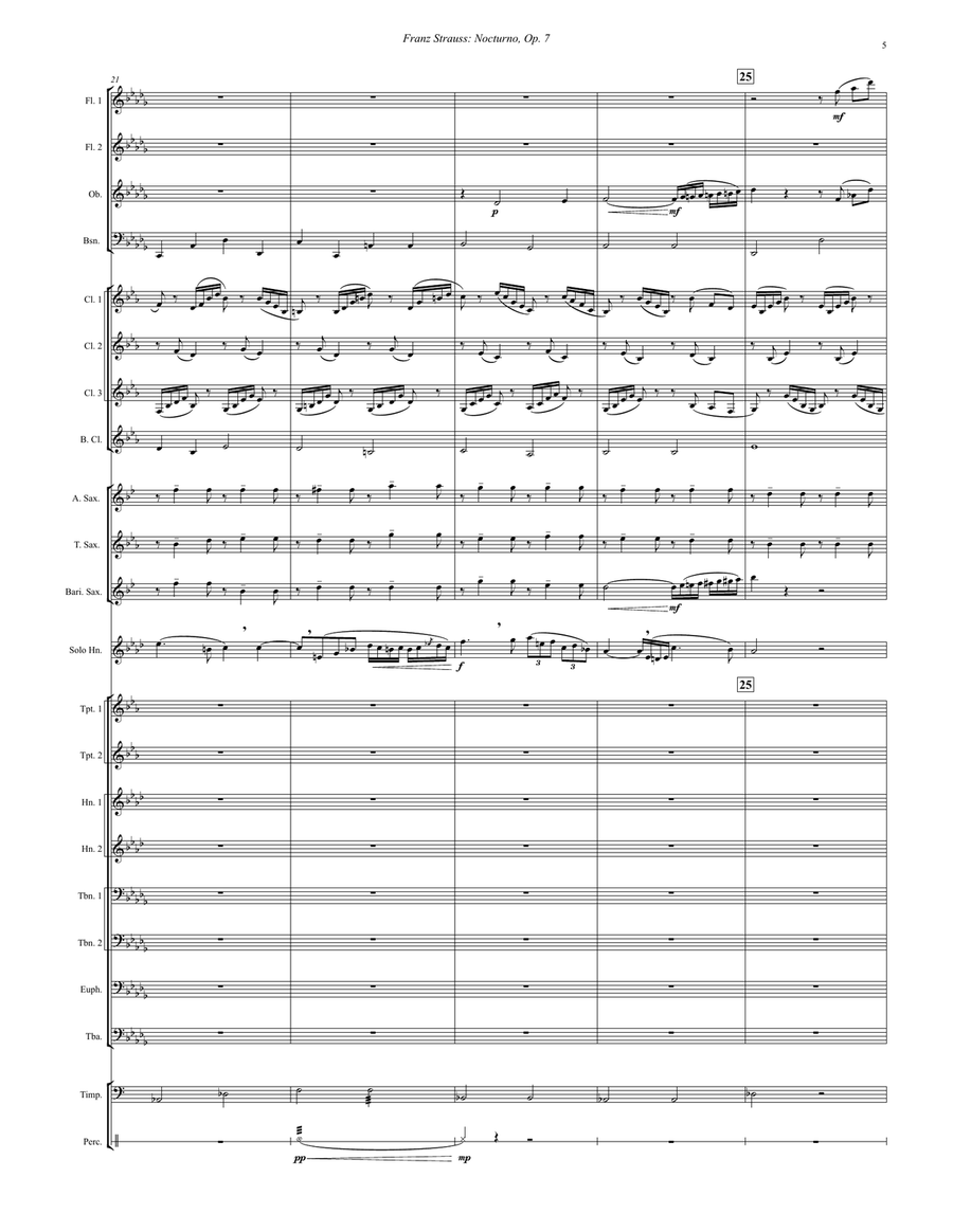 Nocturno, Op. 7 for Horn Solo and Wind Ensemble Concert Band scores gallery preview page 5
