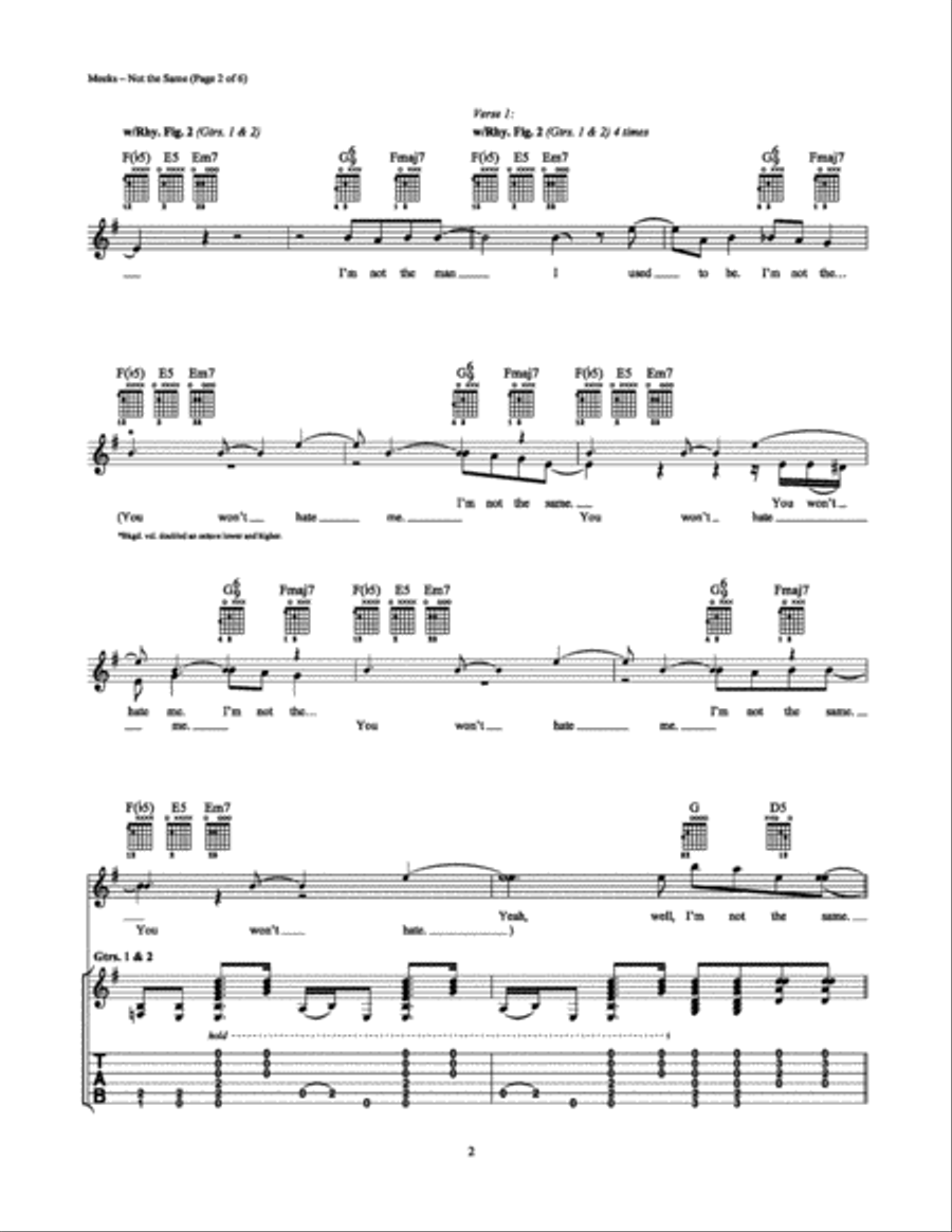 Not The Same Electric Guitar scores gallery preview page 2