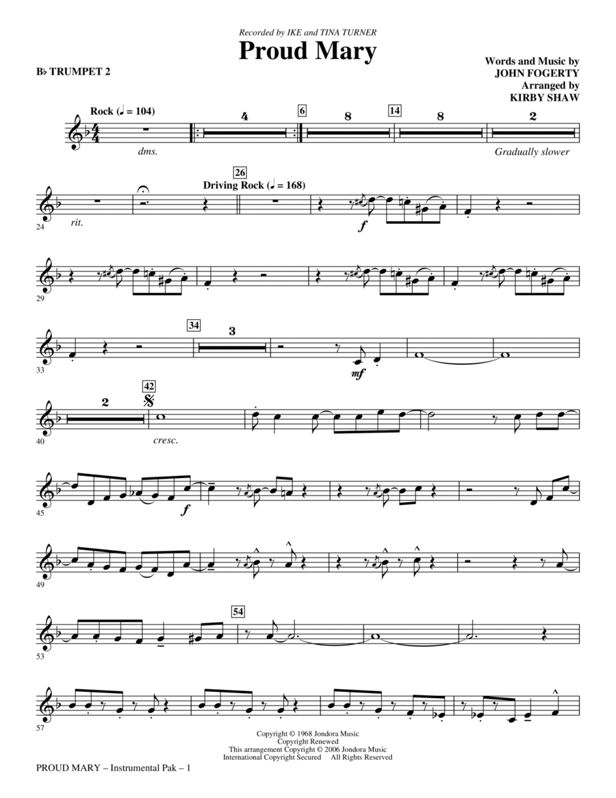 Proud Mary (arr. Kirby Shaw) - Bb Trumpet 2 Choir scores gallery preview page 1