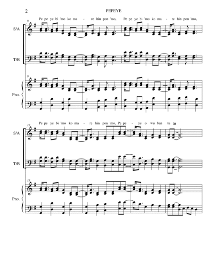 Pepeye (The Duck) SATB + Piano 4-Part scores gallery preview page 2