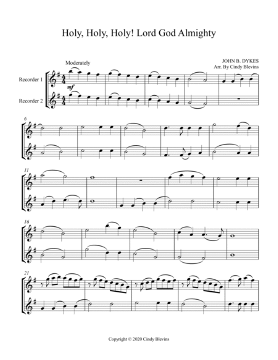 Holy, Holy, Holy, Lord God Almighty, Recorder Duet Woodwind Duet scores gallery preview page 2