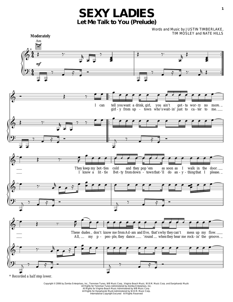 Sexy Ladies (Let Me Talk To You Prelude) Piano, Vocal, Guitar scores gallery preview page 1