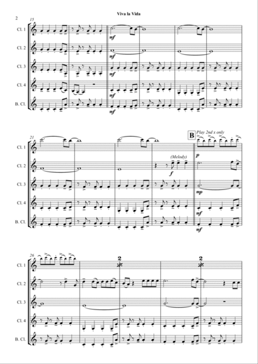 Viva La Vida Bass Clarinet scores gallery preview page 2
