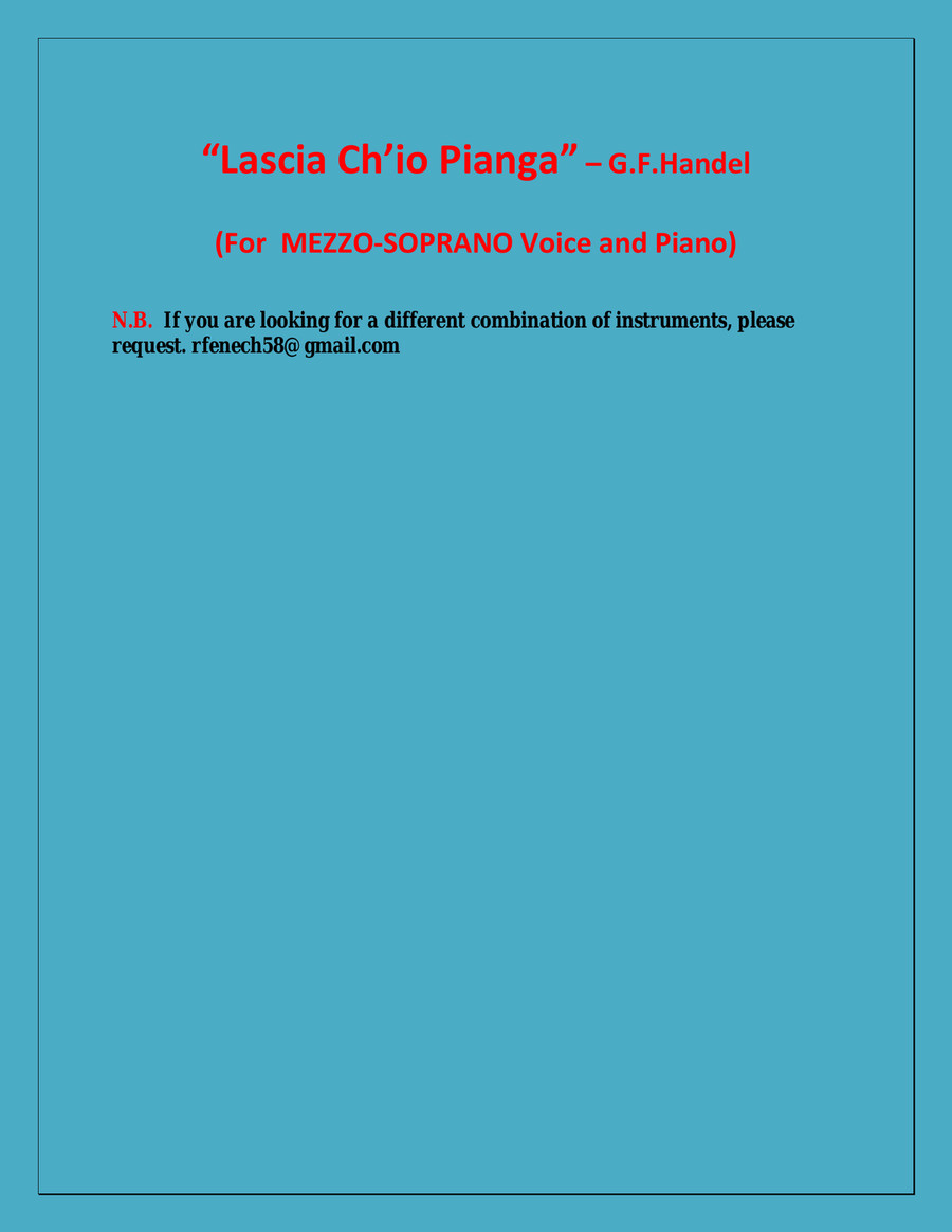 Lascia Ch'io Pianga - From Opera 'Rinaldo' - G.F. Handel ( Mezzo-Soprano and Piano) Mezzo-Soprano Voice scores gallery preview page 3