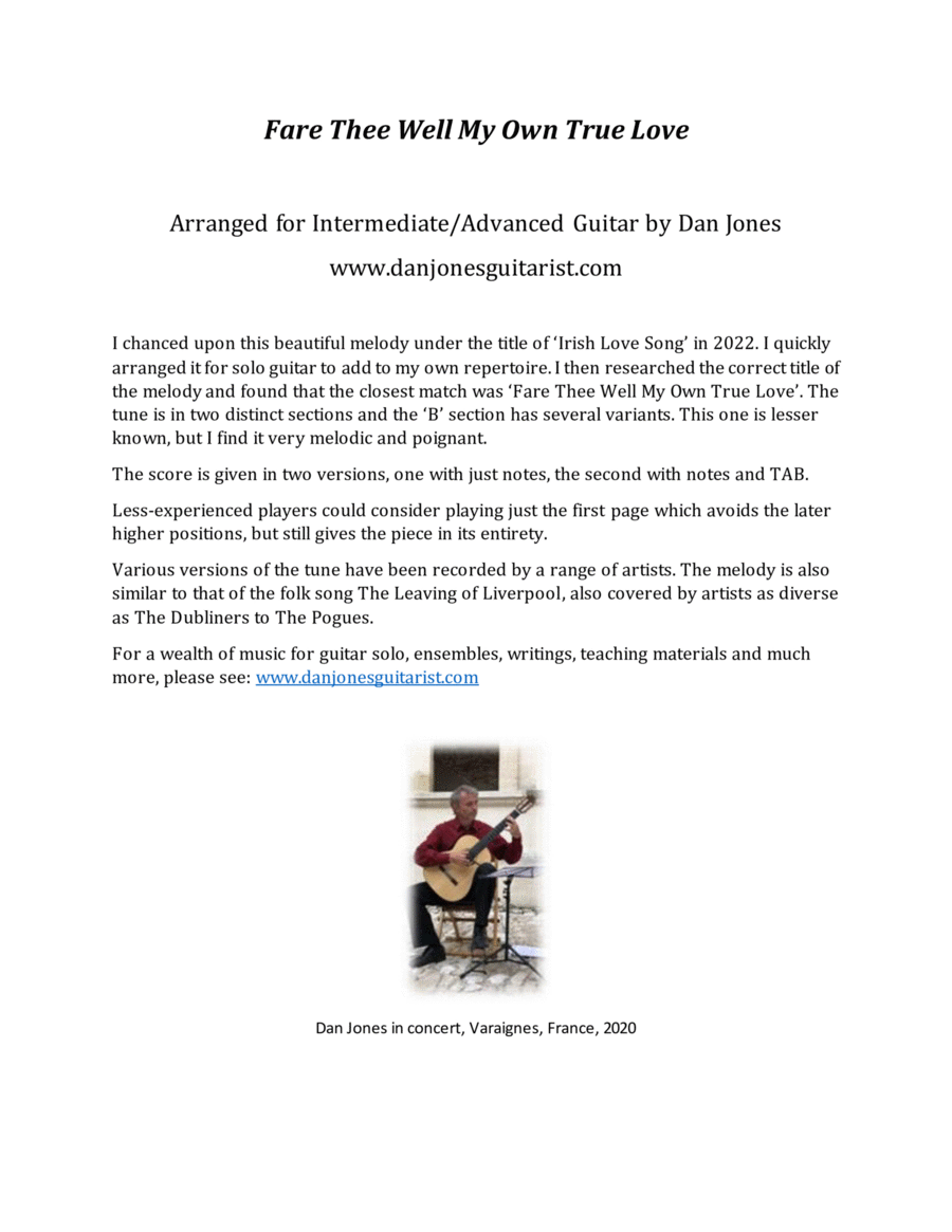 Fare Thee Well My Own True Love Acoustic Guitar scores gallery preview page 1