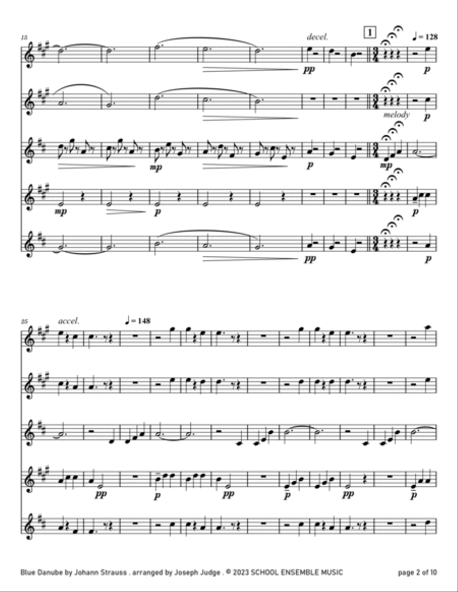Blue Danube by Strauss for Saxophone Quartet in Schools Saxophone Quartet scores gallery preview page 2