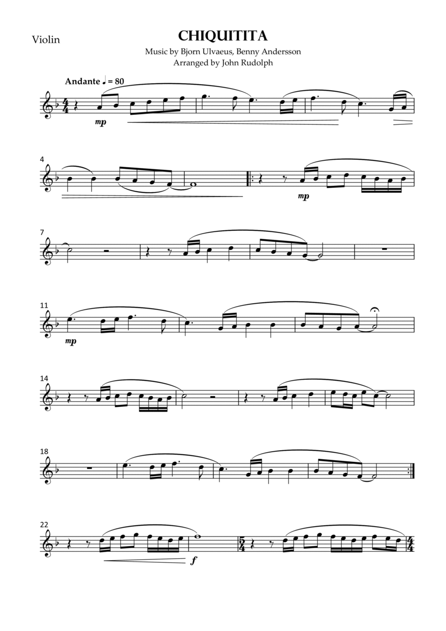 Chiquitita Chiquitita Violin Solo scores gallery preview page 1