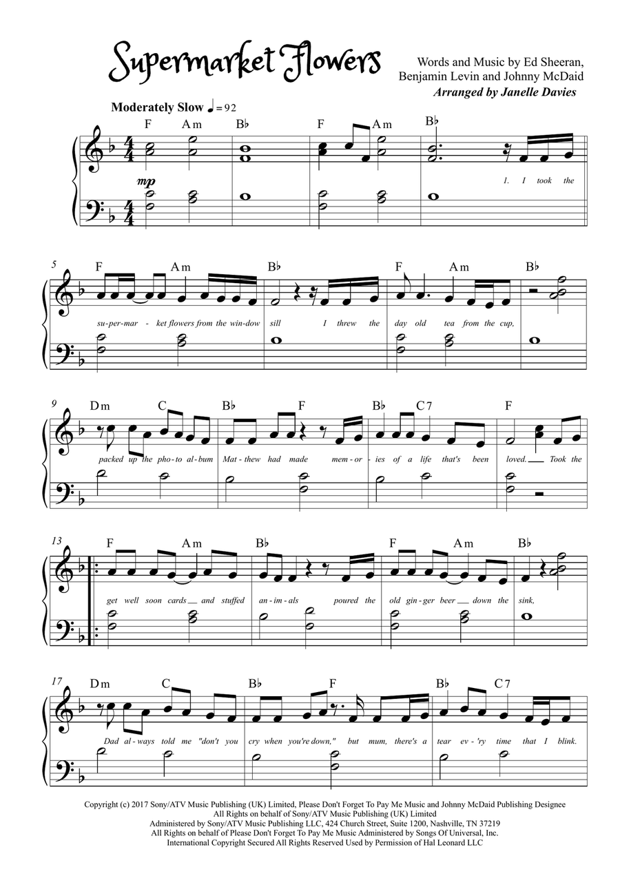 Supermarket Flowers Piano, Vocal scores gallery preview page 1