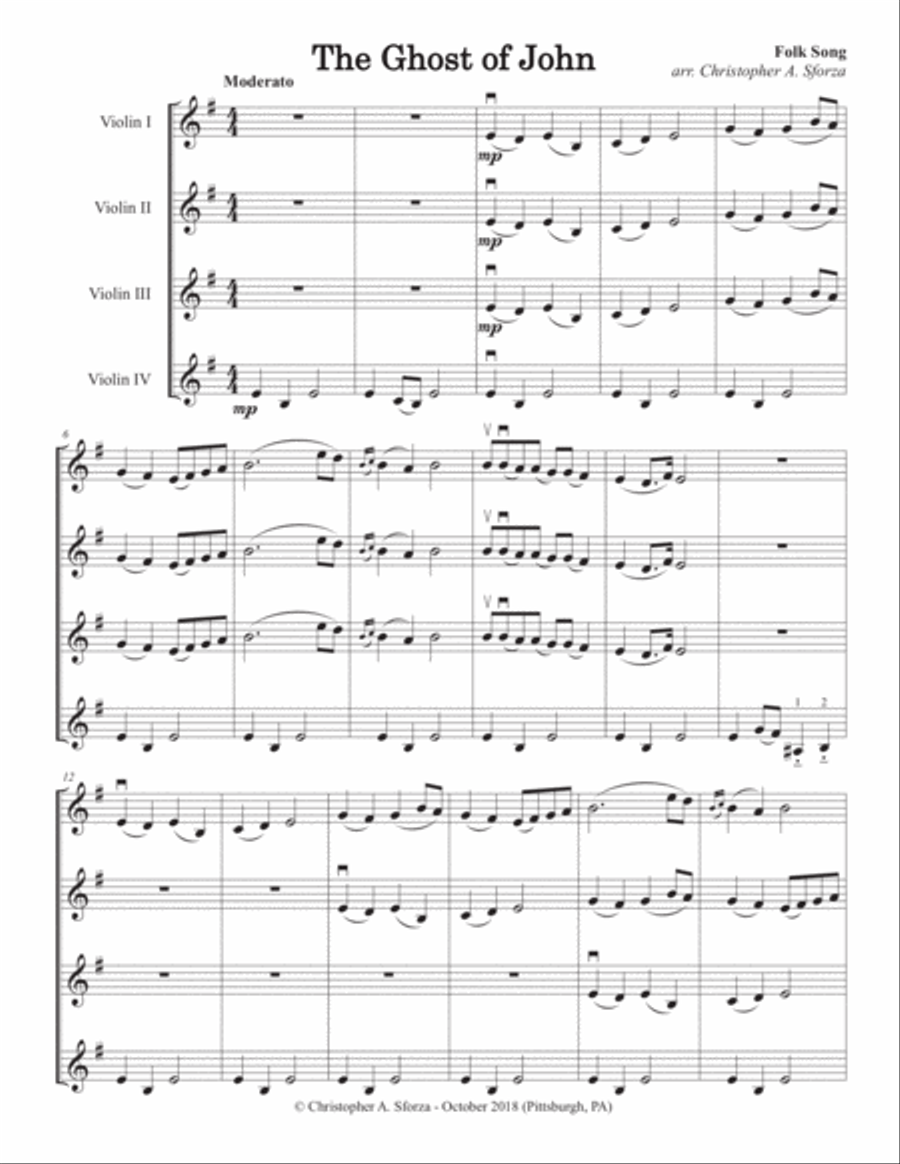 The Ghost of John, for violin quartet Violin Solo scores gallery preview page 2