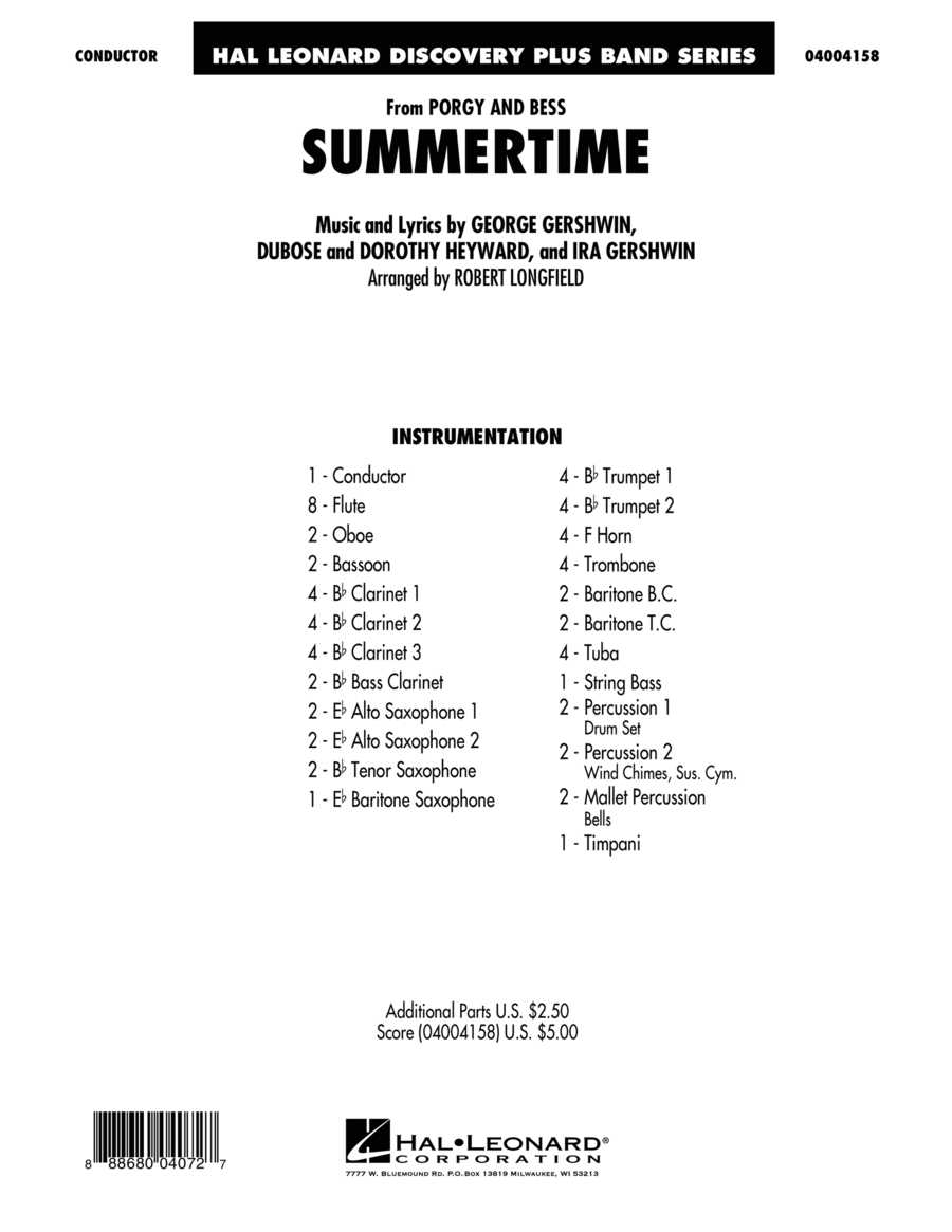 Summertime (from Porgy and Bess) - Conductor Score (Full Score) Concert Band scores gallery preview page 1