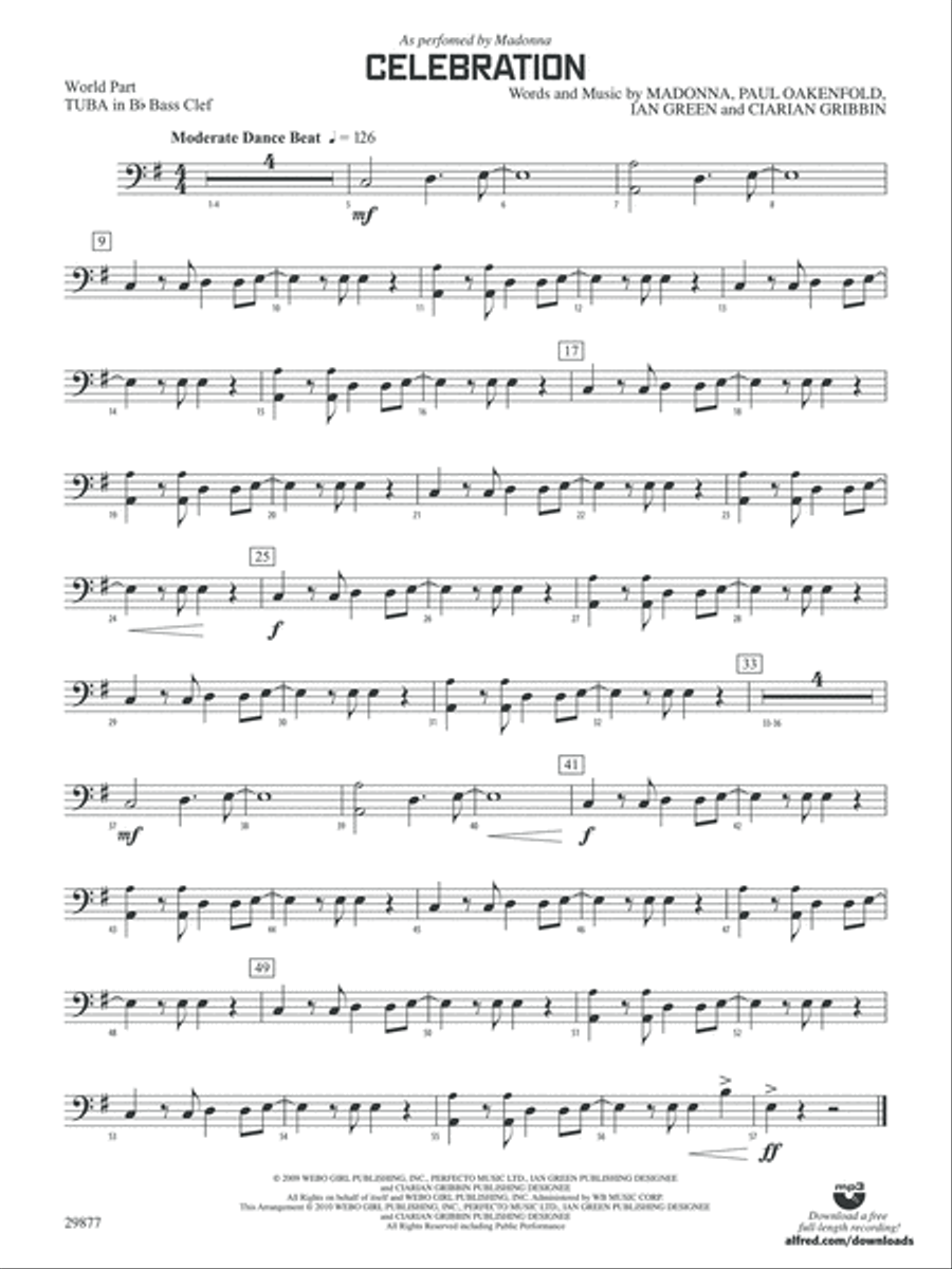 Celebration: (World Part) B-flat Tuba B.C. Concert Band scores gallery preview page 1