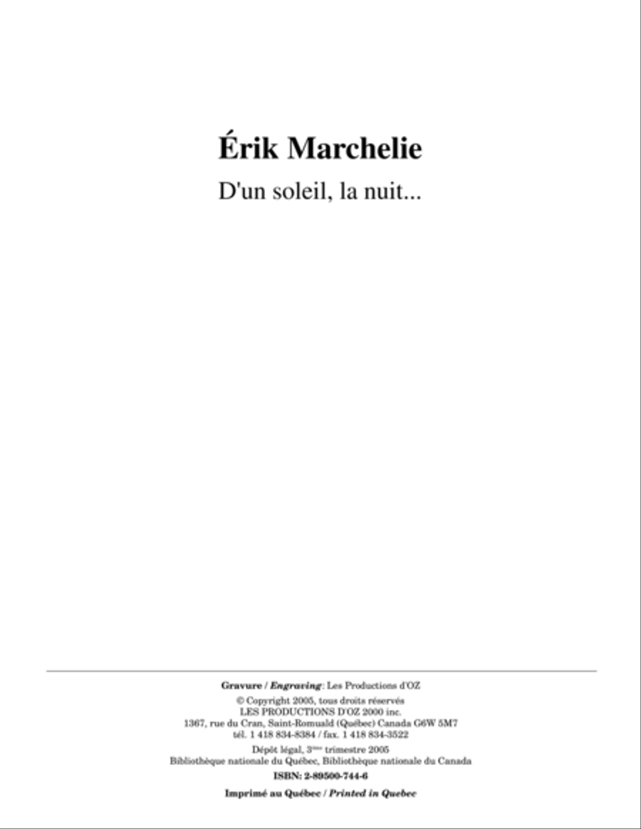 D'un soleil, la nuit... Flute scores gallery preview page 1
