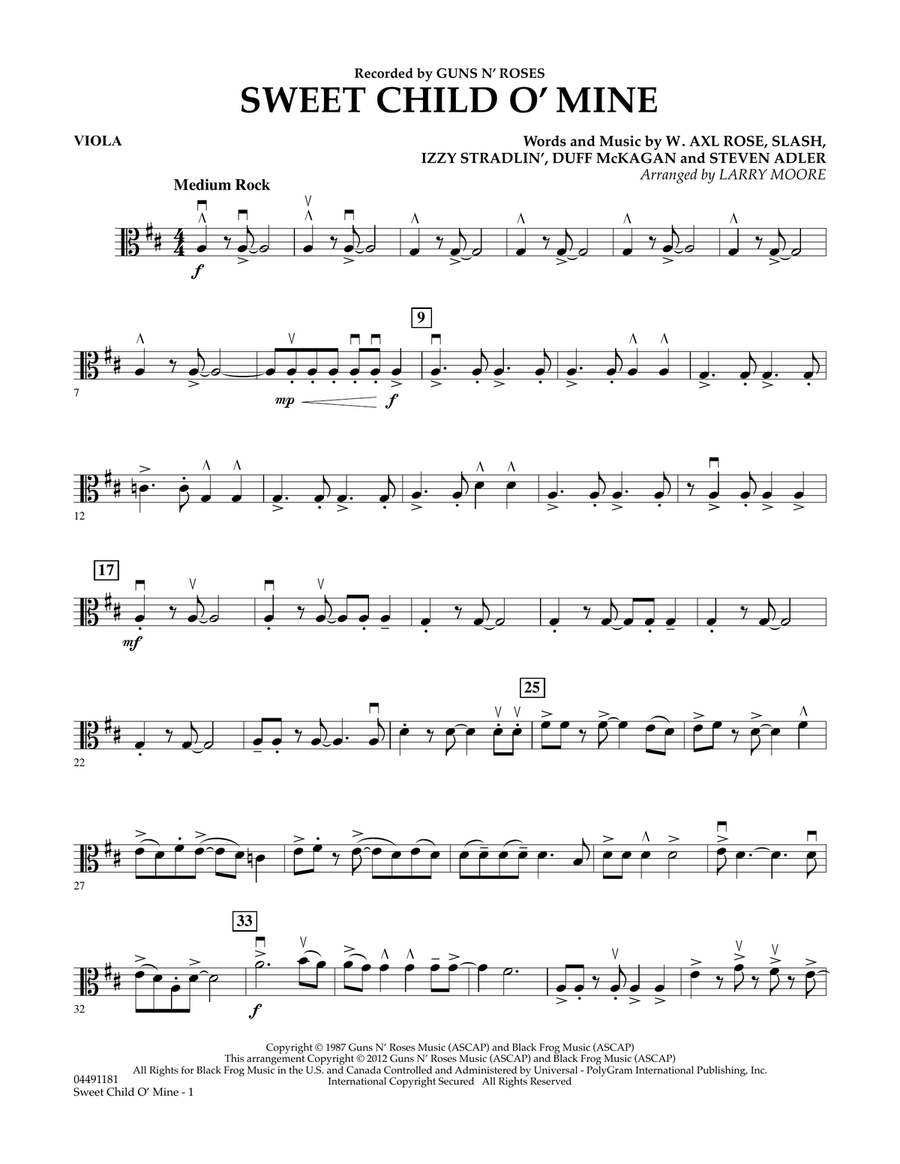 Sweet Child O' Mine - Viola Orchestra scores gallery preview page 1