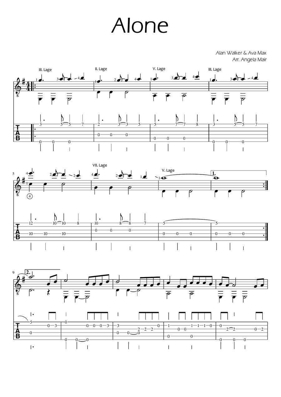 Alone Guitar Tablature scores gallery preview page 1