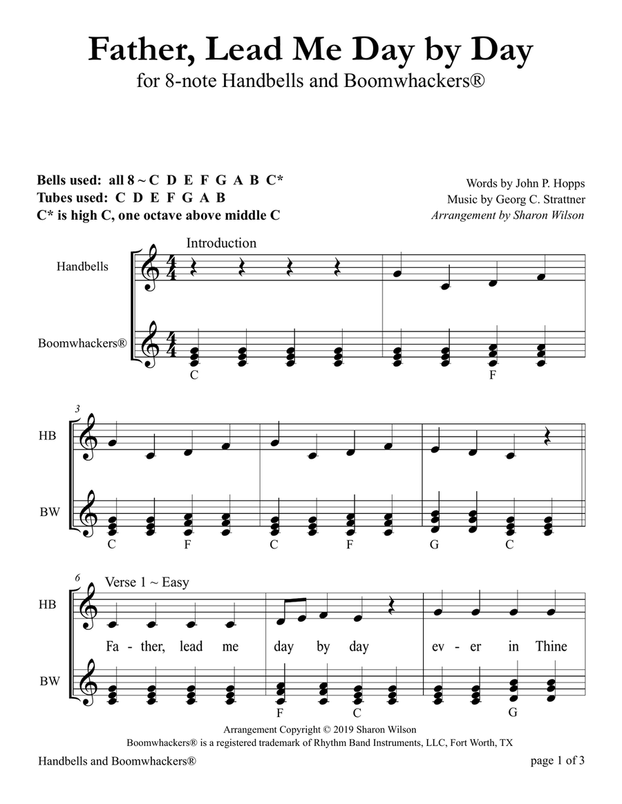 Father, Lead Me Day by Day for 8-note Bells and Boomwhackers® (with Black and White Notes) image number null