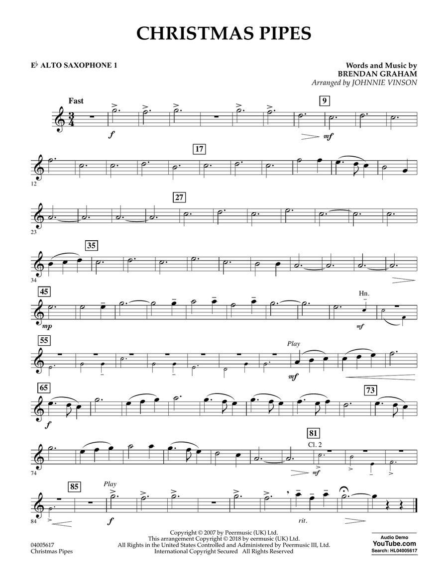 Christmas Pipes - Eb Alto Saxophone 1 Concert Band scores gallery preview page 1