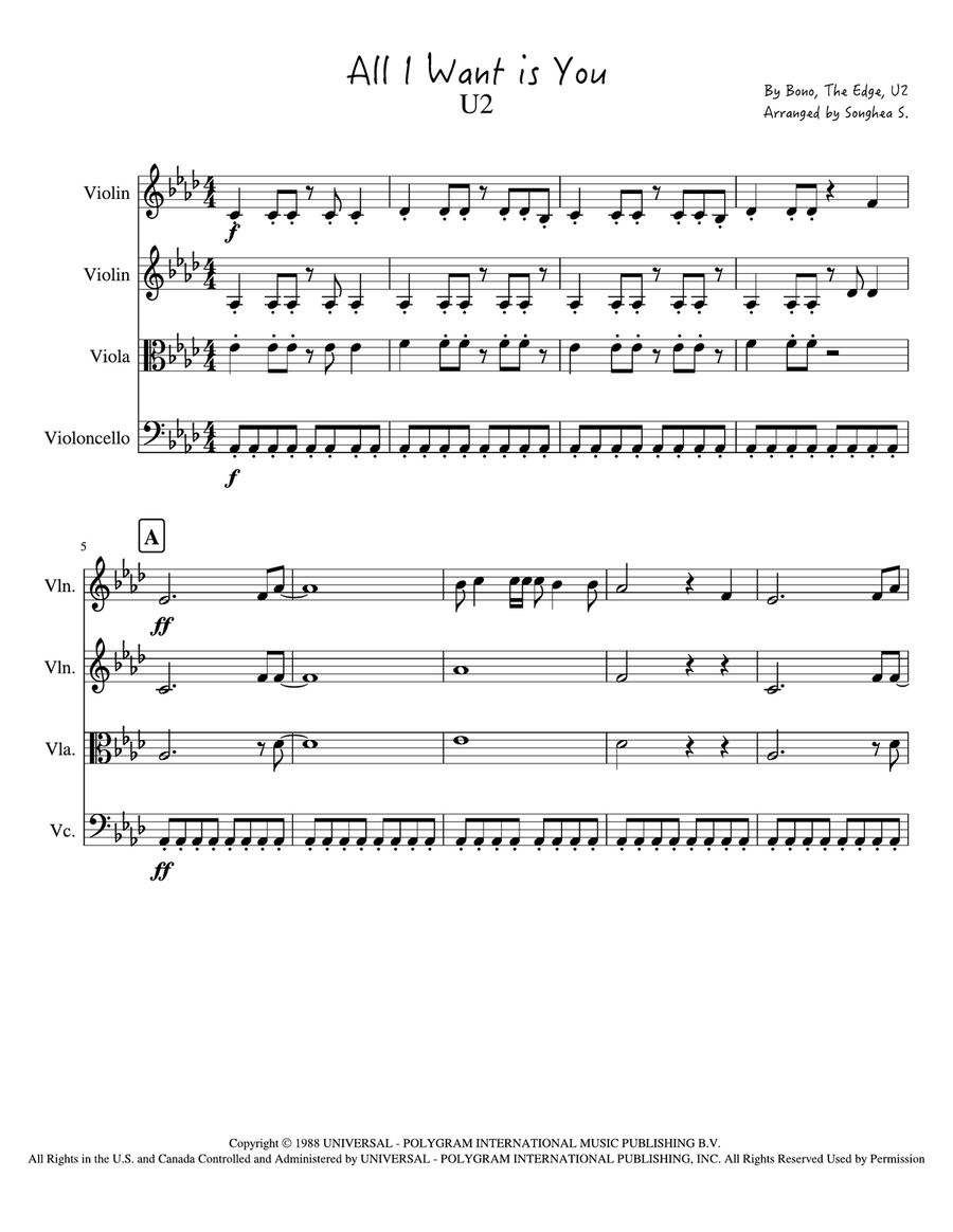 All I Want Is You String Quartet scores gallery preview page 1