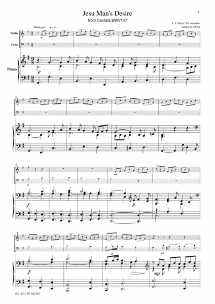 Bach Jesu, Joy of Man's Desire, BWV147, for piano trio, PB003