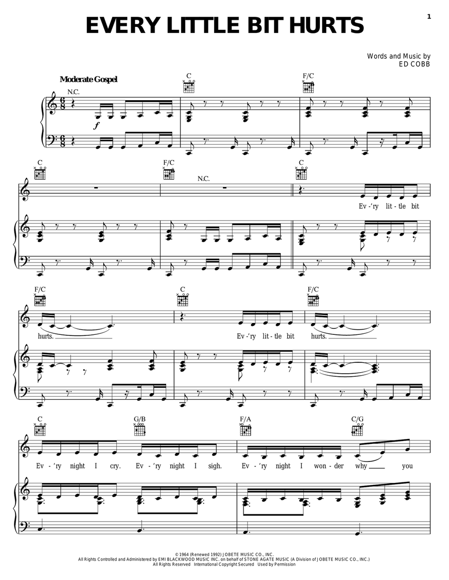 Every Little Bit Hurts Every Little Bit Hurts Piano, Vocal, Guitar scores gallery preview page 1