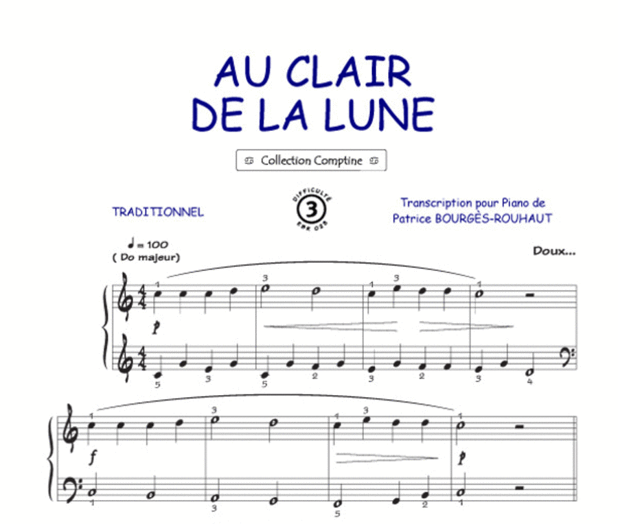 Au clair de la lune (Comptine) Guitar Tablature scores gallery preview page 1