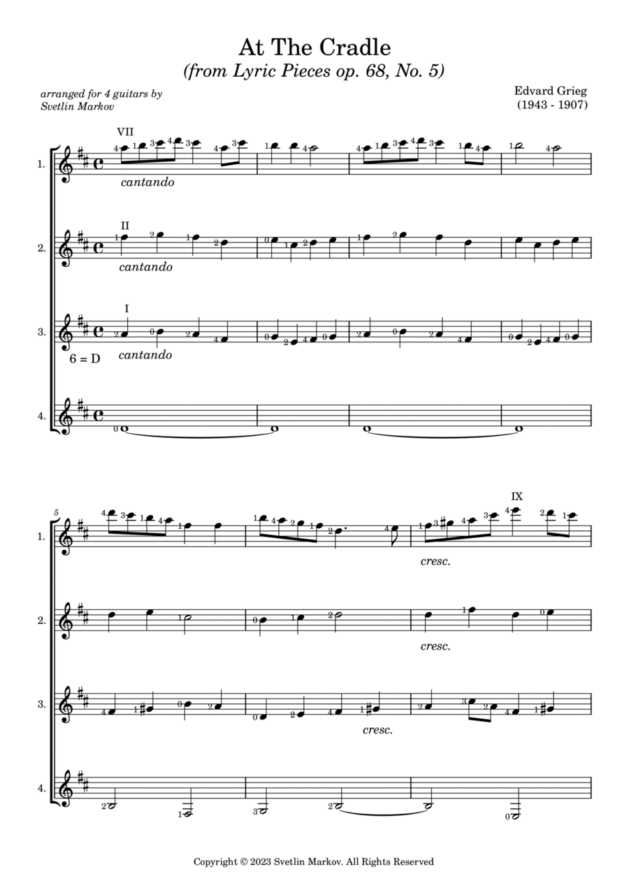 At The Cradle (from Lyric Pieces, op. 68, No. 5) Classical Guitar scores gallery preview page 1