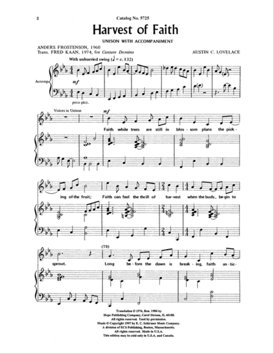 Harvest of Faith Unison Choir scores gallery preview page 2