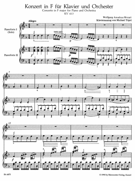 Concerto for Piano and Orchestra, No. 11 F major, KV 413