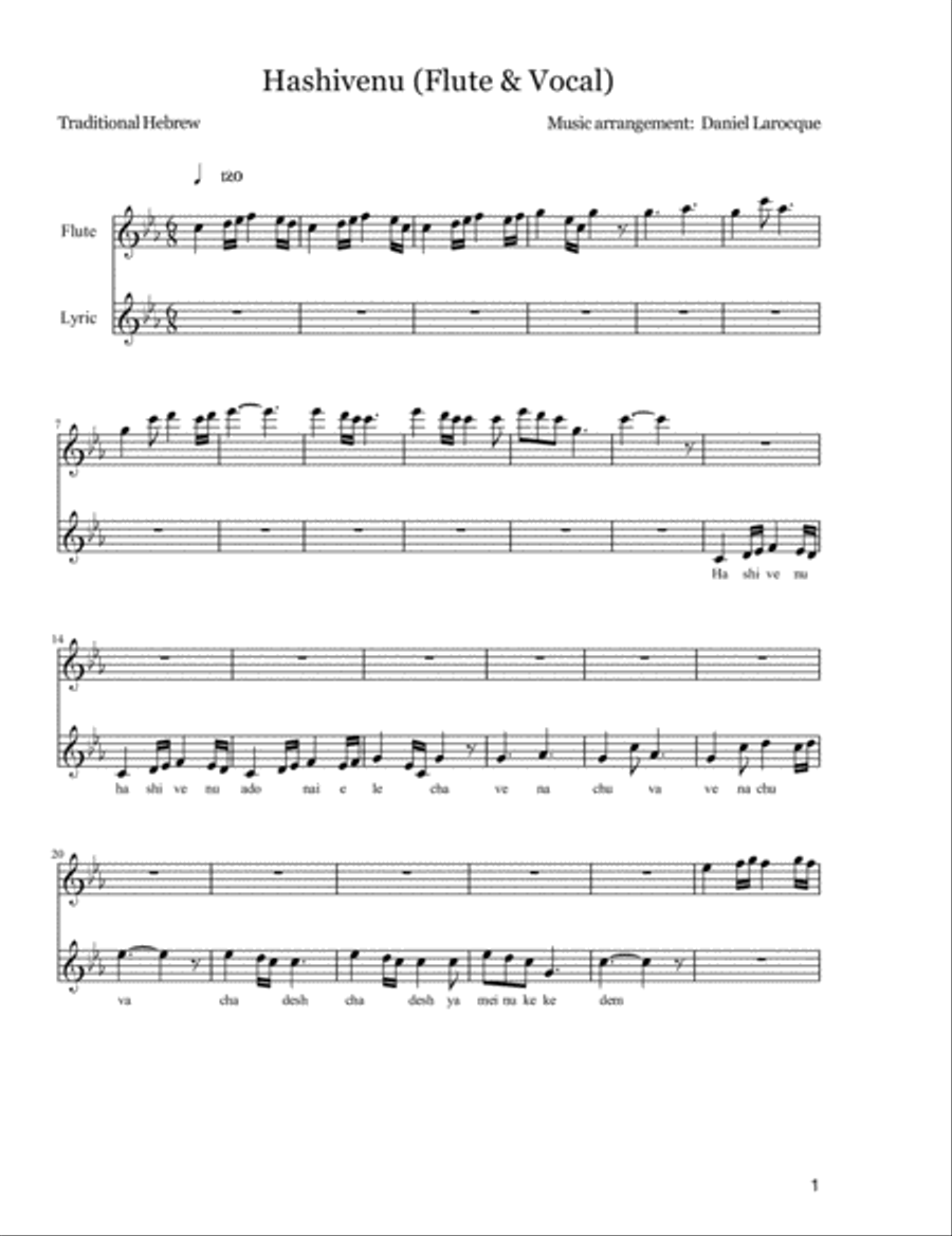 Hashivenu (Flute and Choral) Choir scores gallery preview page 1