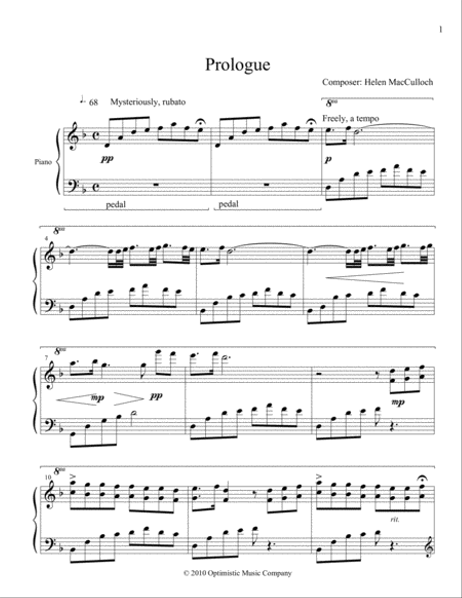 Amber Avenues Prologue Piano Solo scores gallery preview page 1