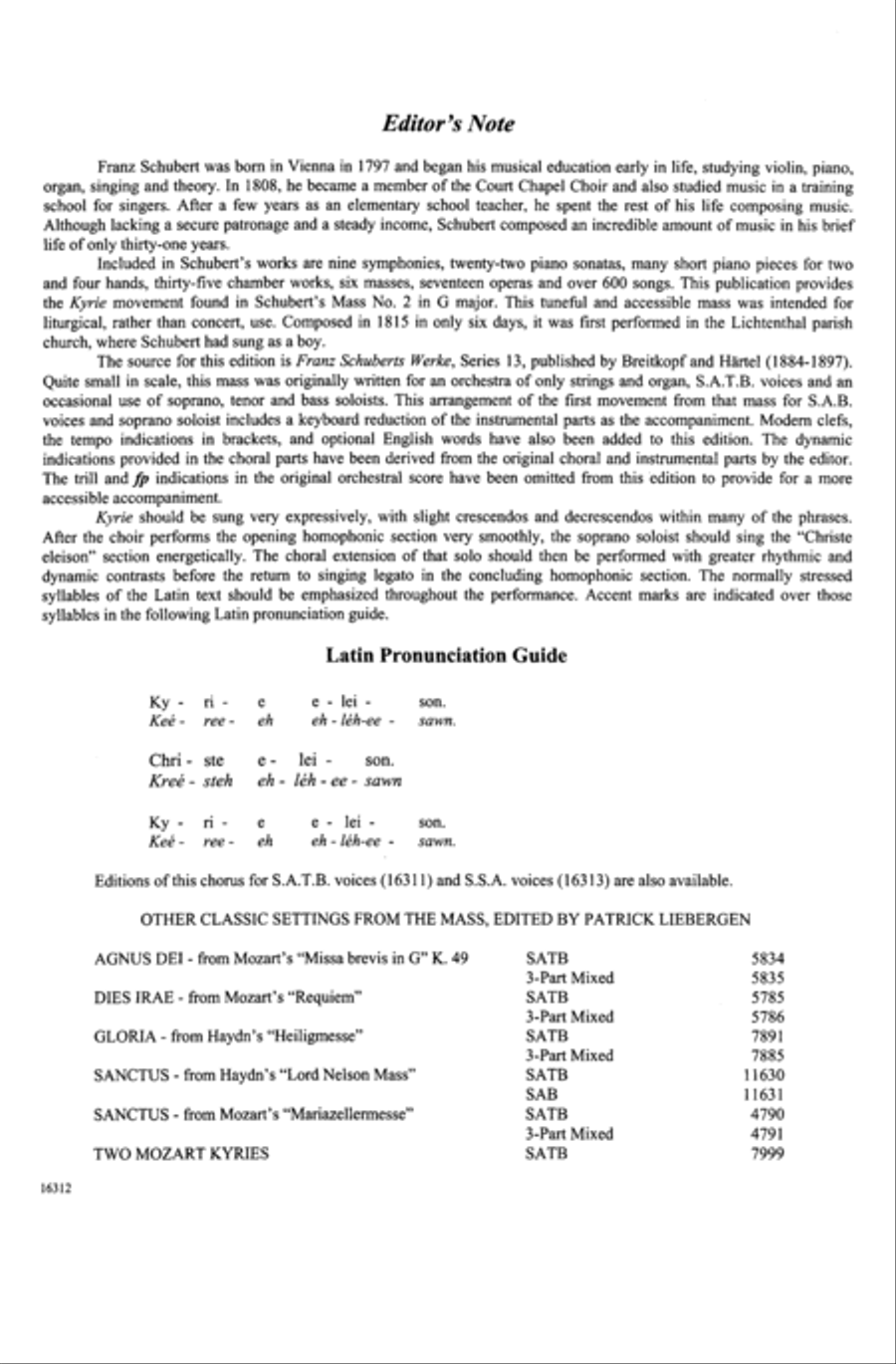 Kyrie (from Mass in G) Choir scores gallery preview page 1