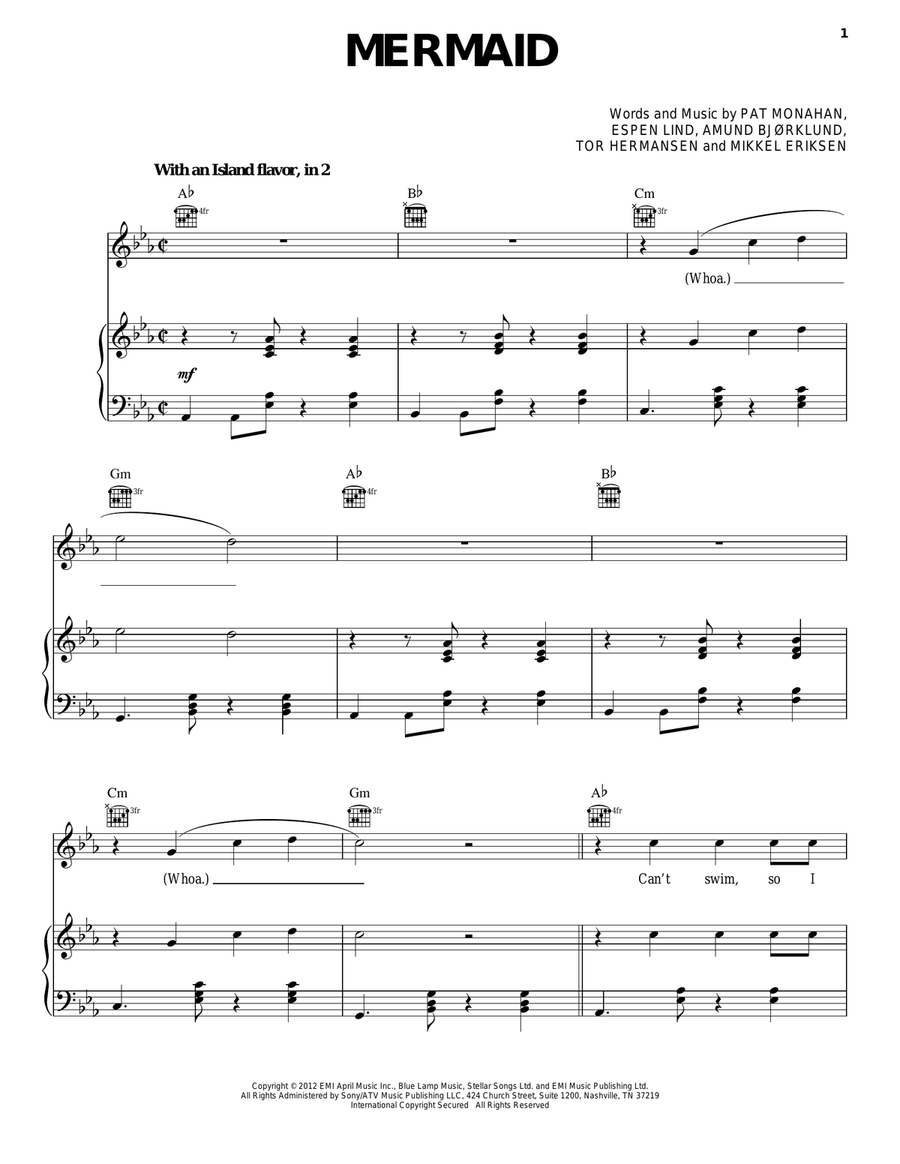 Mermaid Piano, Vocal, Guitar scores gallery preview page 1