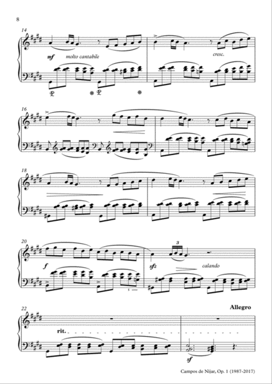 Campos de Níjar, Op.1 - II. La Fuensanta ('Al mediodía') (2017) Piano Solo scores gallery preview page 3