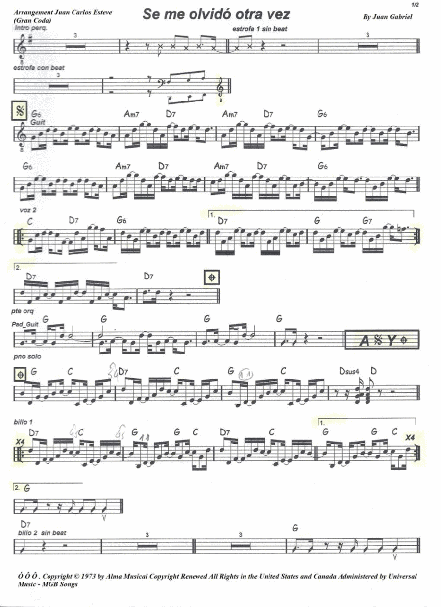 Se Me Olvido Otra Vez Se Me Olvido Otra Vez Easy Piano scores gallery preview page 1