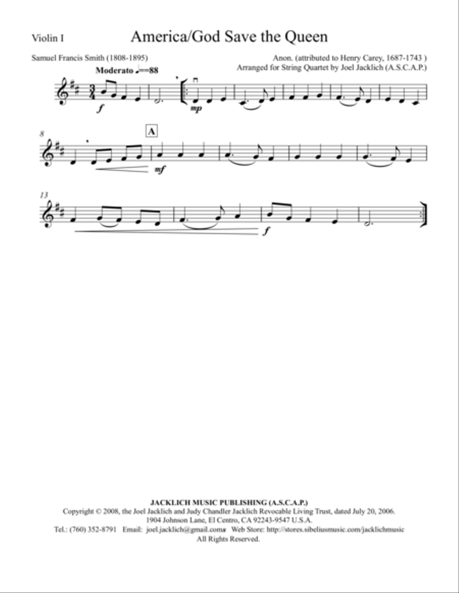 America (My Country, 'Tis of Thee)/God Save the Queen String Quartet scores gallery preview page 2