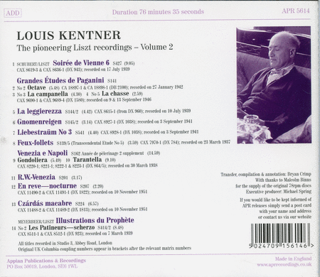 V2: Kentner: Pioneering Liszt 1937-41
