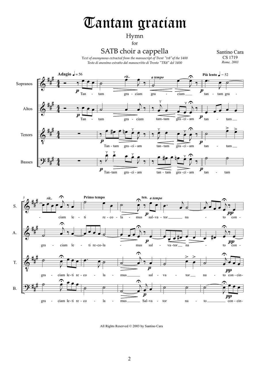 Tantam graciam - Hymn for SATB choir a cappella 4-Part scores gallery preview page 2