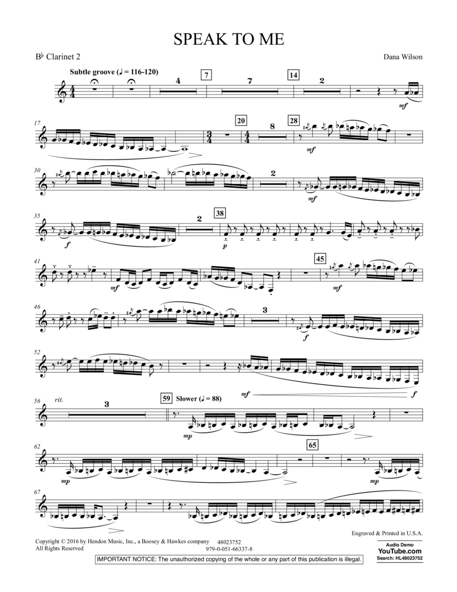 Speak to Me - Bb Clarinet 2 B-Flat Clarinet scores gallery preview page 1
