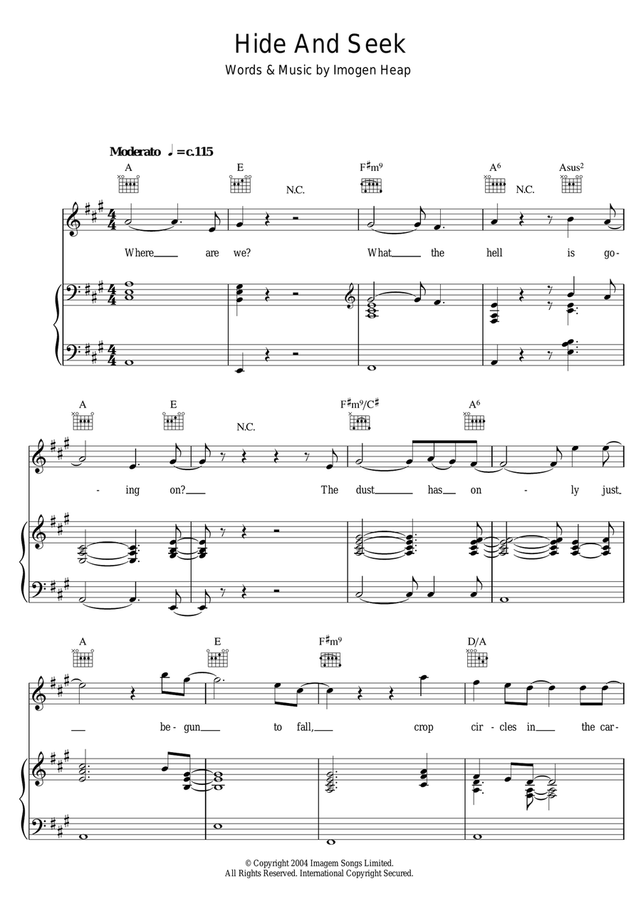 Hide And Seek Piano, Vocal scores gallery preview page 1