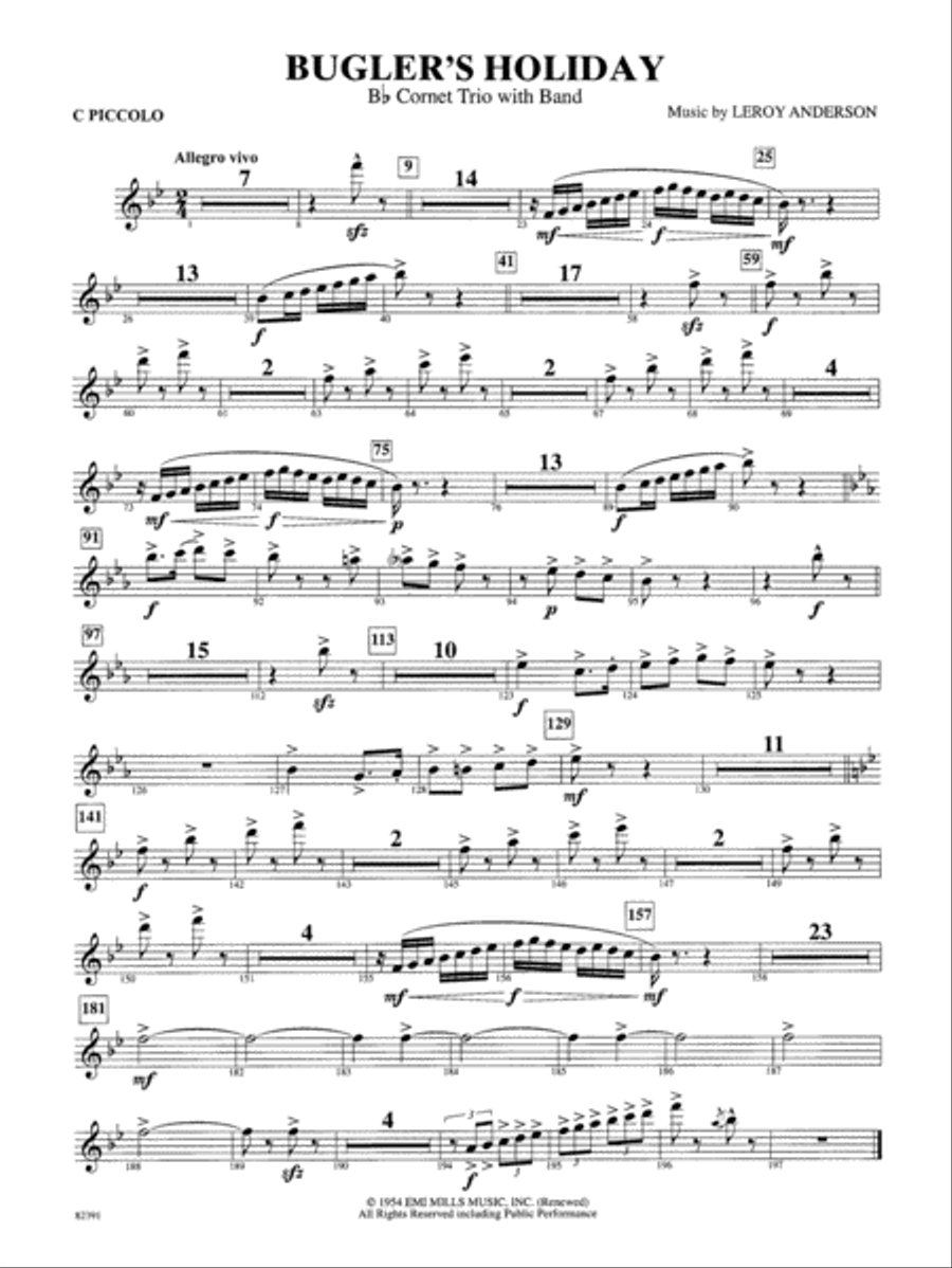 Bugler's Holiday (with Cornet Trio): Piccolo Concert Band scores gallery preview page 1