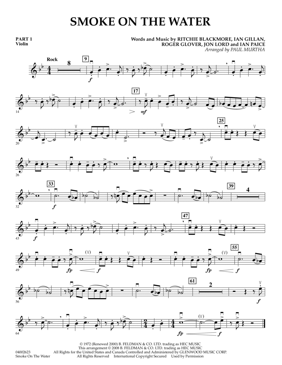 Smoke on the Water - Pt.1 - Violin Concert Band scores gallery preview page 1