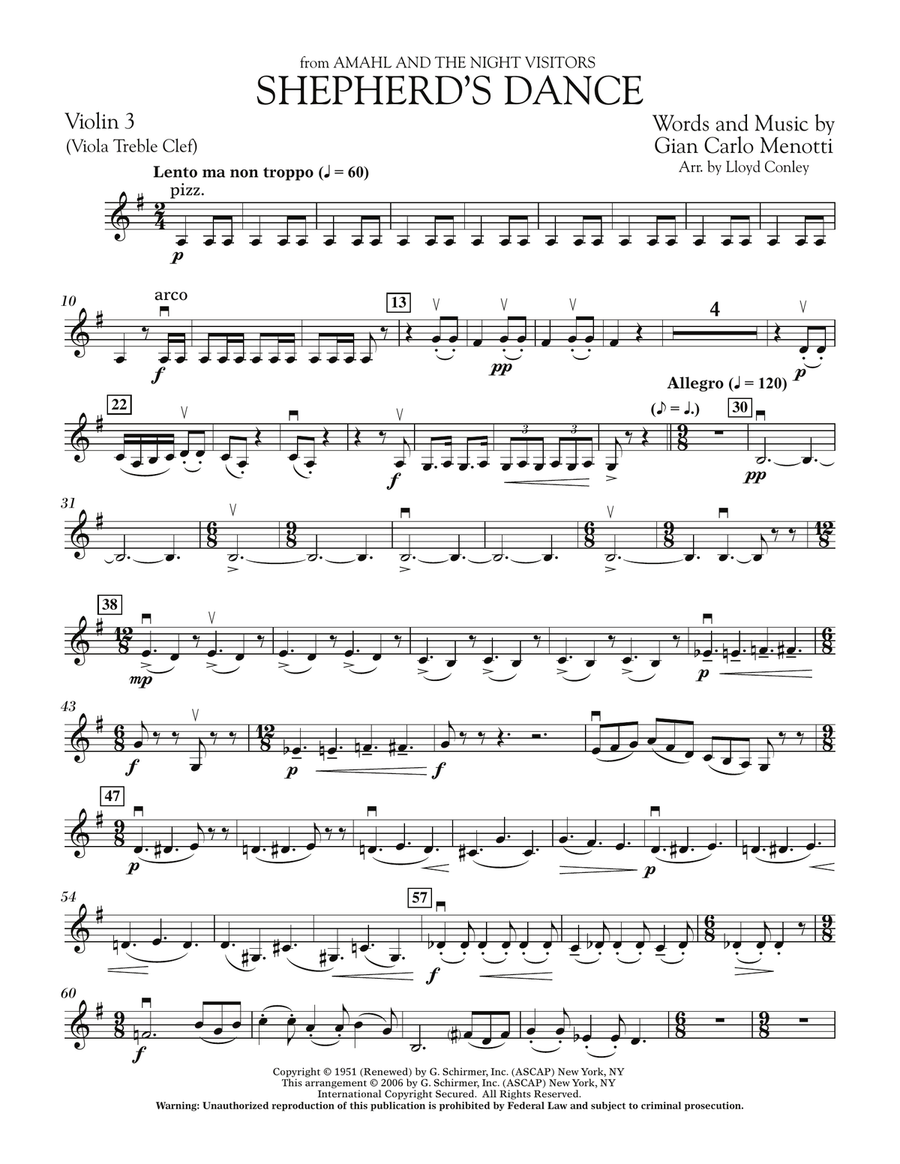 Shepherd's Dance (from Amahl and the Night Visitors) - Violin 3 (Viola T.C.) Viola scores gallery preview page 1