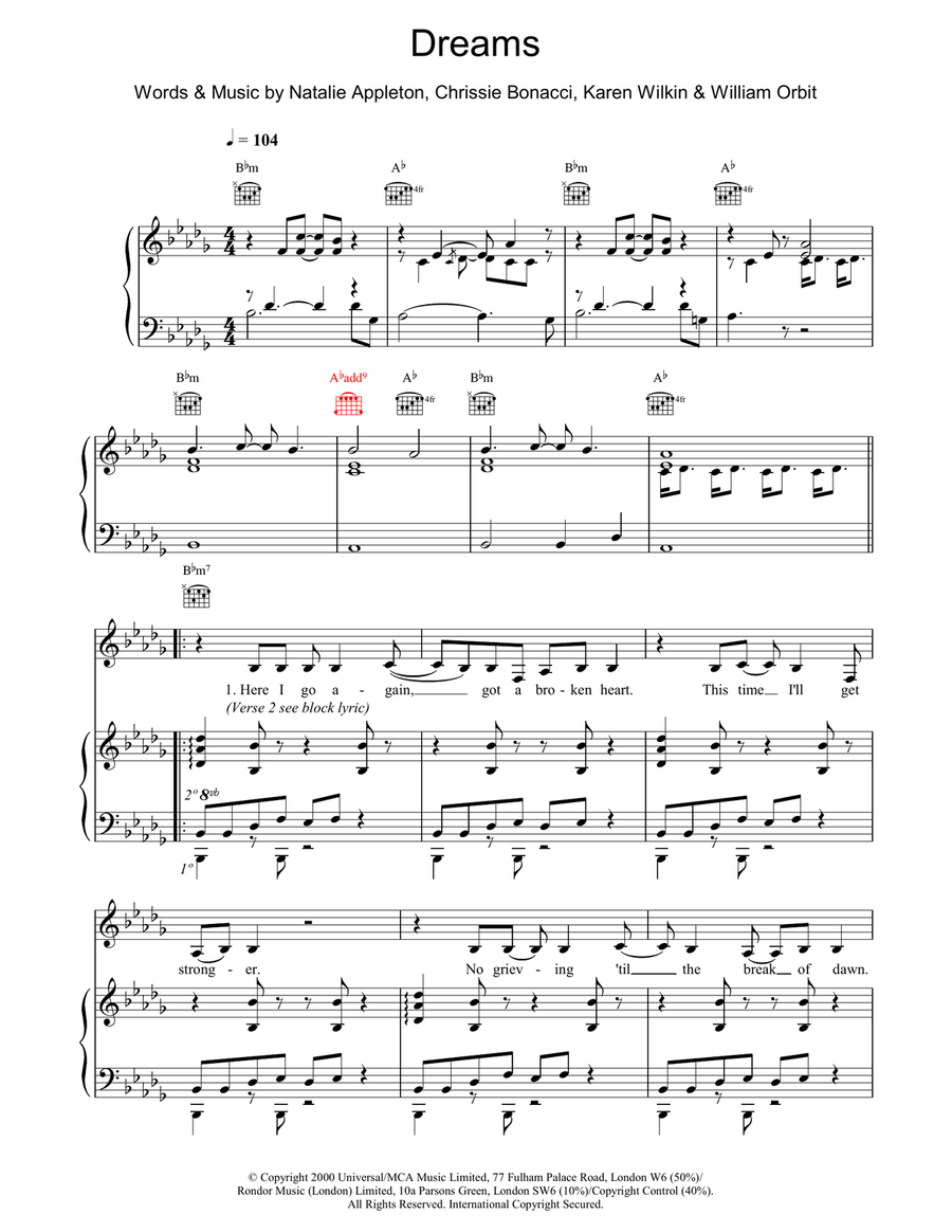 Dreams Piano, Vocal, Guitar scores gallery preview page 1
